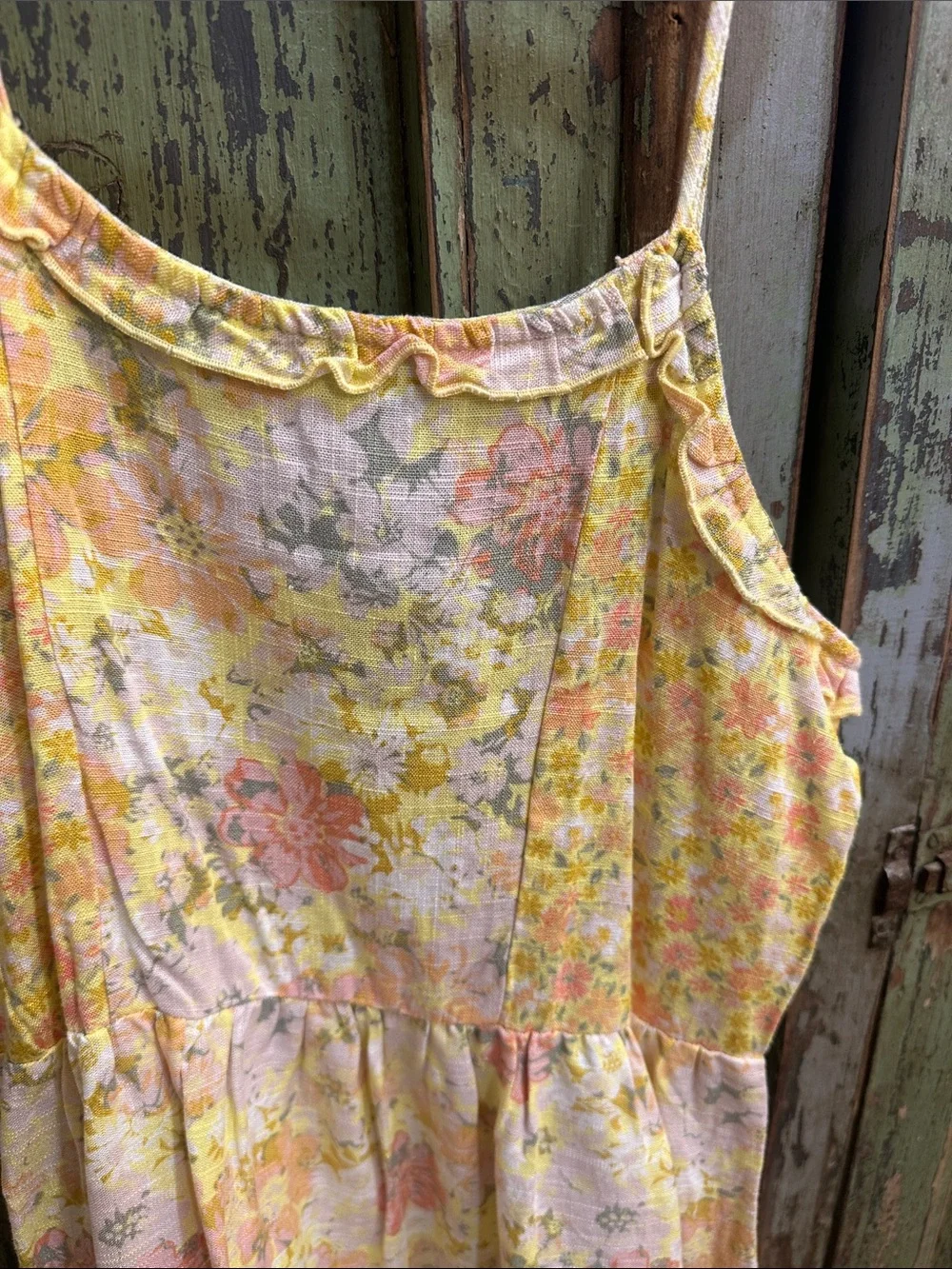 art class Yellow and Mint Floral Tiered Sundresses